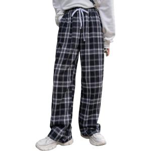 imageFloerns Womens Plaid Print Elastic Waist Sleepwear Pajama Bottom PantsBlack White Tartan