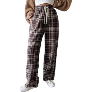 imageFloerns Womens Plaid Print Elastic Waist Sleepwear Pajama Bottom PantsBlue and Brown
