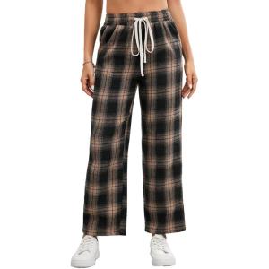 imageFloerns Womens Plaid Print Elastic Waist Sleepwear Pajama Bottom PantsBrown R
