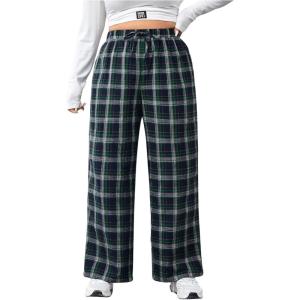 imageFloerns Womens Plaid Print Elastic Waist Sleepwear Pajama Bottom PantsGreen Multi
