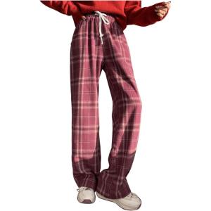 imageFloerns Womens Plaid Print Elastic Waist Sleepwear Pajama Bottom PantsRed