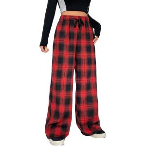 imageFloerns Womens Plaid Print Elastic Waist Sleepwear Pajama Bottom PantsRed Multi