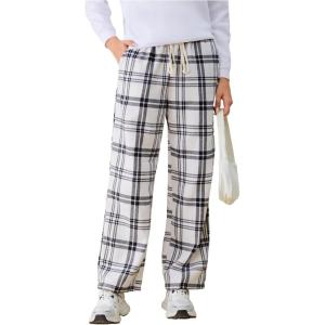 imageFloerns Womens Plaid Print Elastic Waist Sleepwear Pajama Bottom PantsWhite R