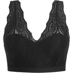 imageFloerns Womens Plus Size Double V Neck Wide Strap Floral Lace BraletteBlack