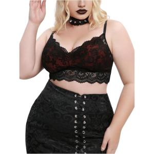 imageFloerns Womens Plus Size Double V Neck Wide Strap Floral Lace BraletteBlack Lace
