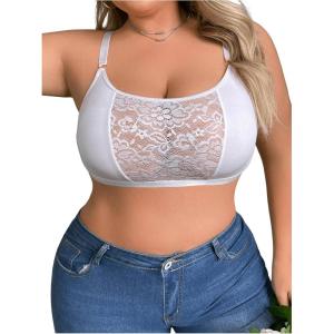 imageFloerns Womens Plus Size Double V Neck Wide Strap Floral Lace BraletteWhite Flower