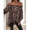 imageFloerns Womens Leopard Print Off Shoulder Long Sleeve High Low Blouses TopsA Multi Brown