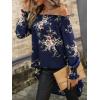 imageFloerns Womens Leopard Print Off Shoulder Long Sleeve High Low Blouses TopsNavy Blue