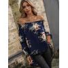 imageFloerns Womens Leopard Print Off Shoulder Long Sleeve High Low Blouses TopsNavy Blue
