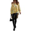 imageFloerns Womens Leopard Print Off Shoulder Long Sleeve High Low Blouses TopsYellow Flower