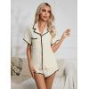 imageFloerns Womens Notch Collar Short Sleeve Sleepwear Two Piece Pajama SetBeige and Black