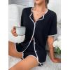 imageFloerns Womens Notch Collar Short Sleeve Sleepwear Two Piece Pajama SetBlack Dull