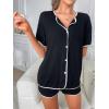 imageFloerns Womens Notch Collar Short Sleeve Sleepwear Two Piece Pajama SetBlack Dull