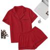 imageFloerns Womens Notch Collar Short Sleeve Sleepwear Two Piece Pajama SetRed Solid