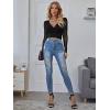imageFloerns Womens Wrap V Neck Sheer Mesh Long Sleeve Crop Tee Tops Black L
