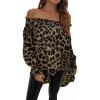 imageFloerns Womens Leopard Print Off Shoulder Long Sleeve High Low Blouses TopsYellow Multi