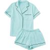 imageFloerns Womens Notch Collar Short Sleeve Sleepwear Two Piece Pajama SetMint Blue