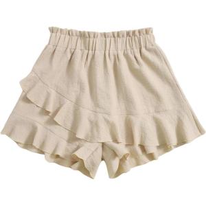 imageFloerns Womens Boho Paperbag Waist Ruffle Hem Elastic High Waist Cropped ShortsBeige