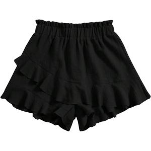 imageFloerns Womens Boho Paperbag Waist Ruffle Hem Elastic High Waist Cropped ShortsBlack