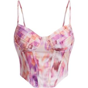 imageFloerns Womens Bustier Corset Top Tie Dye Spaghetti Strap Asymmetrical Crop Cami TopPurple Multi