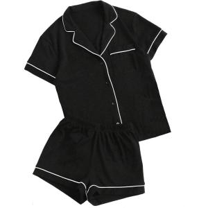 imageFloerns Womens Notch Collar Short Sleeve Sleepwear Two Piece Pajama SetBlack