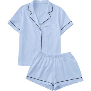 imageFloerns Womens Notch Collar Short Sleeve Sleepwear Two Piece Pajama SetBlue