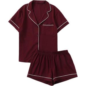 imageFloerns Womens Notch Collar Short Sleeve Sleepwear Two Piece Pajama SetBurgundy