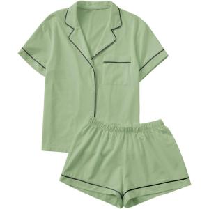 imageFloerns Womens Notch Collar Short Sleeve Sleepwear Two Piece Pajama SetGreen Solid