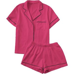 imageFloerns Womens Notch Collar Short Sleeve Sleepwear Two Piece Pajama SetHot Pink