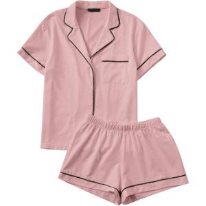imageFloerns Womens Notch Collar Short Sleeve Sleepwear Two Piece Pajama SetLight Pink