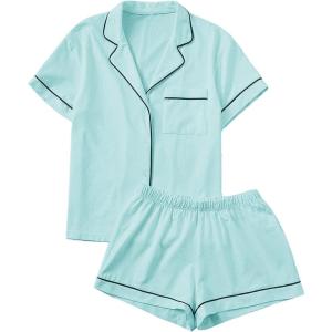 imageFloerns Womens Notch Collar Short Sleeve Sleepwear Two Piece Pajama SetMint Blue