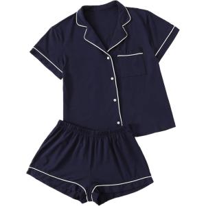 imageFloerns Womens Notch Collar Short Sleeve Sleepwear Two Piece Pajama SetNavy