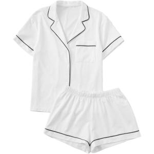 imageFloerns Womens Notch Collar Short Sleeve Sleepwear Two Piece Pajama SetWhite
