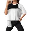 imageFloerns WomenS Colorblock Stitching Trim Short Sleeve Crew Neck Loose TShirt TopBlack and White