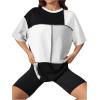 imageFloerns WomenS Colorblock Stitching Trim Short Sleeve Crew Neck Loose TShirt TopBlack and White
