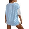 imageFloerns WomenS Colorblock Stitching Trim Short Sleeve Crew Neck Loose TShirt TopBlue Multi