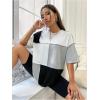 imageFloerns WomenS Colorblock Stitching Trim Short Sleeve Crew Neck Loose TShirt TopGrey Multi