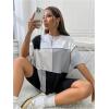 imageFloerns WomenS Colorblock Stitching Trim Short Sleeve Crew Neck Loose TShirt TopGrey Multi