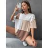 imageFloerns WomenS Colorblock Stitching Trim Short Sleeve Crew Neck Loose TShirt TopLight Brown