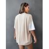 imageFloerns WomenS Colorblock Stitching Trim Short Sleeve Crew Neck Loose TShirt TopLight Brown