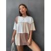 imageFloerns WomenS Colorblock Stitching Trim Short Sleeve Crew Neck Loose TShirt TopLight Brown