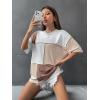 imageFloerns WomenS Colorblock Stitching Trim Short Sleeve Crew Neck Loose TShirt TopLight Brown