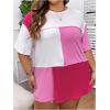 imageFloerns WomenS Colorblock Stitching Trim Short Sleeve Crew Neck Loose TShirt TopPink
