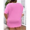 imageFloerns WomenS Colorblock Stitching Trim Short Sleeve Crew Neck Loose TShirt TopPink