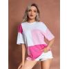 imageFloerns WomenS Colorblock Stitching Trim Short Sleeve Crew Neck Loose TShirt TopWhite and Pink