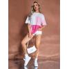 imageFloerns WomenS Colorblock Stitching Trim Short Sleeve Crew Neck Loose TShirt TopWhite and Pink