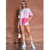 imageFloerns WomenS Colorblock Stitching Trim Short Sleeve Crew Neck Loose TShirt TopWhite and Pink