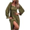 imageFloerns Womens Boho Square Neck Smocked Long Puff Sleeve A Line Maxi DressArmy Green