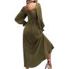 imageFloerns Womens Boho Square Neck Smocked Long Puff Sleeve A Line Maxi DressArmy Green