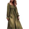 imageFloerns Womens Boho Square Neck Smocked Long Puff Sleeve A Line Maxi DressArmy Green